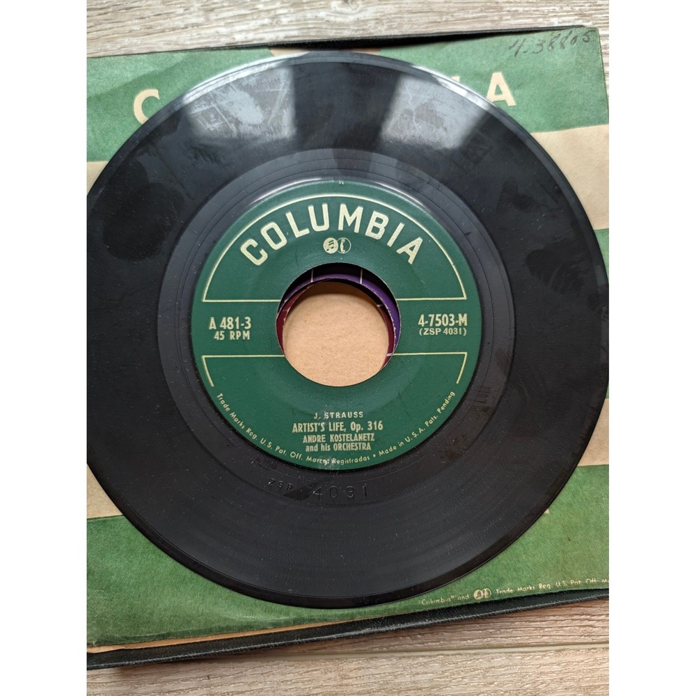 Columbia 45 RPM Andre Kostelanetz Strauss Artist's Life Voices Spring 4-7503-M
